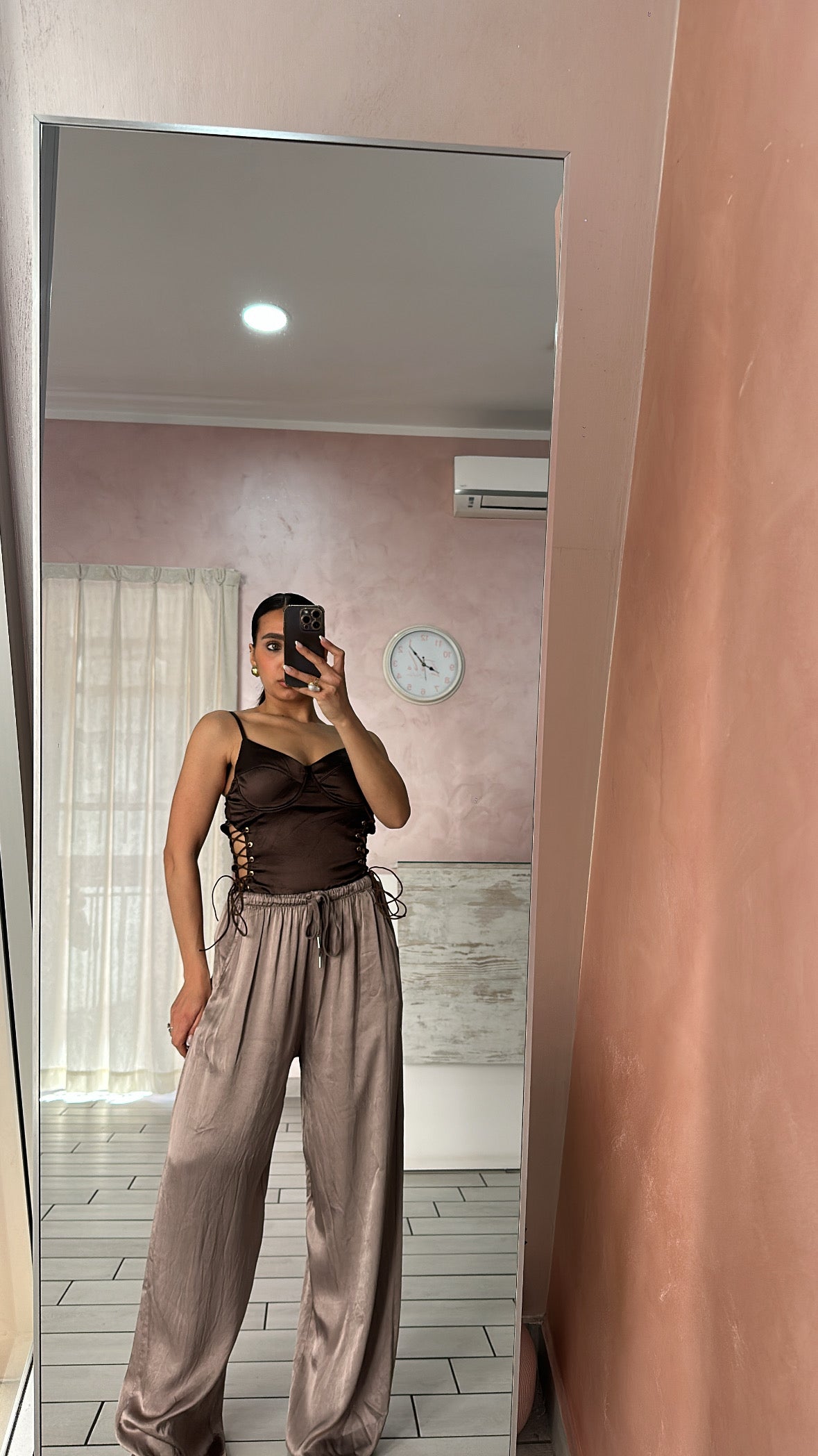 Pantalone satin laccetto