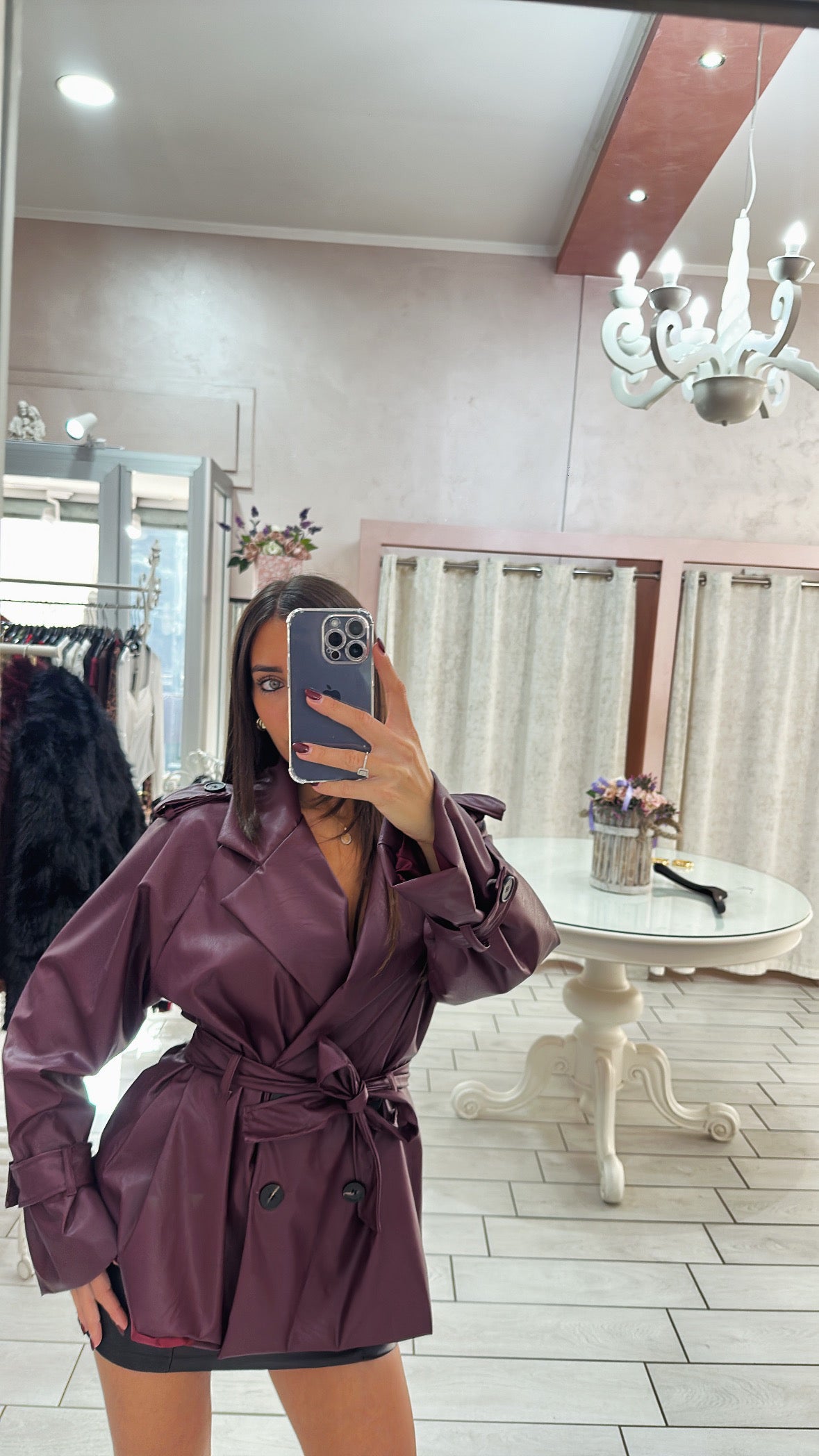 TRENCH MINI ECOPELLE BORGOGNA