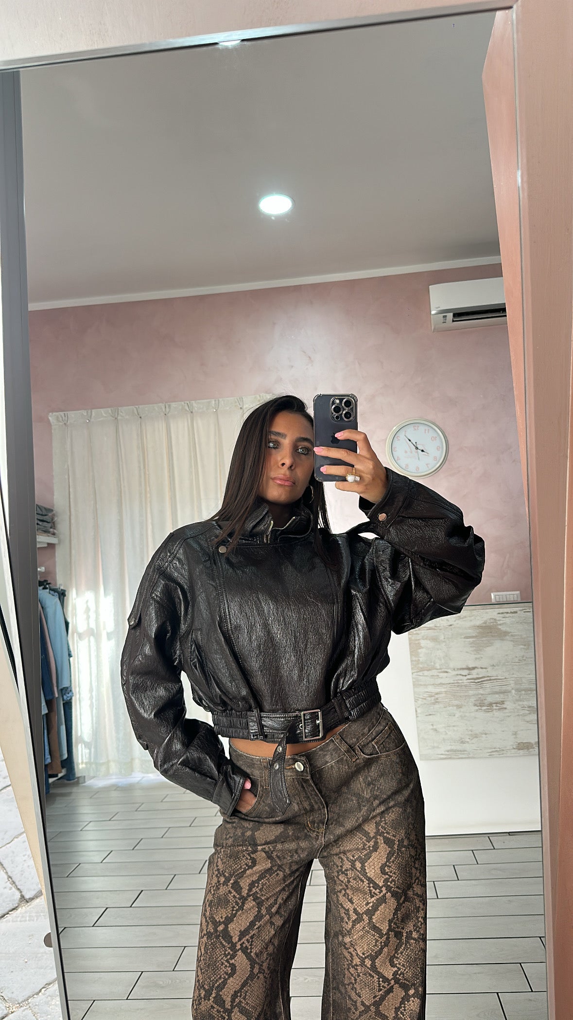 Mini bomber crop lucido