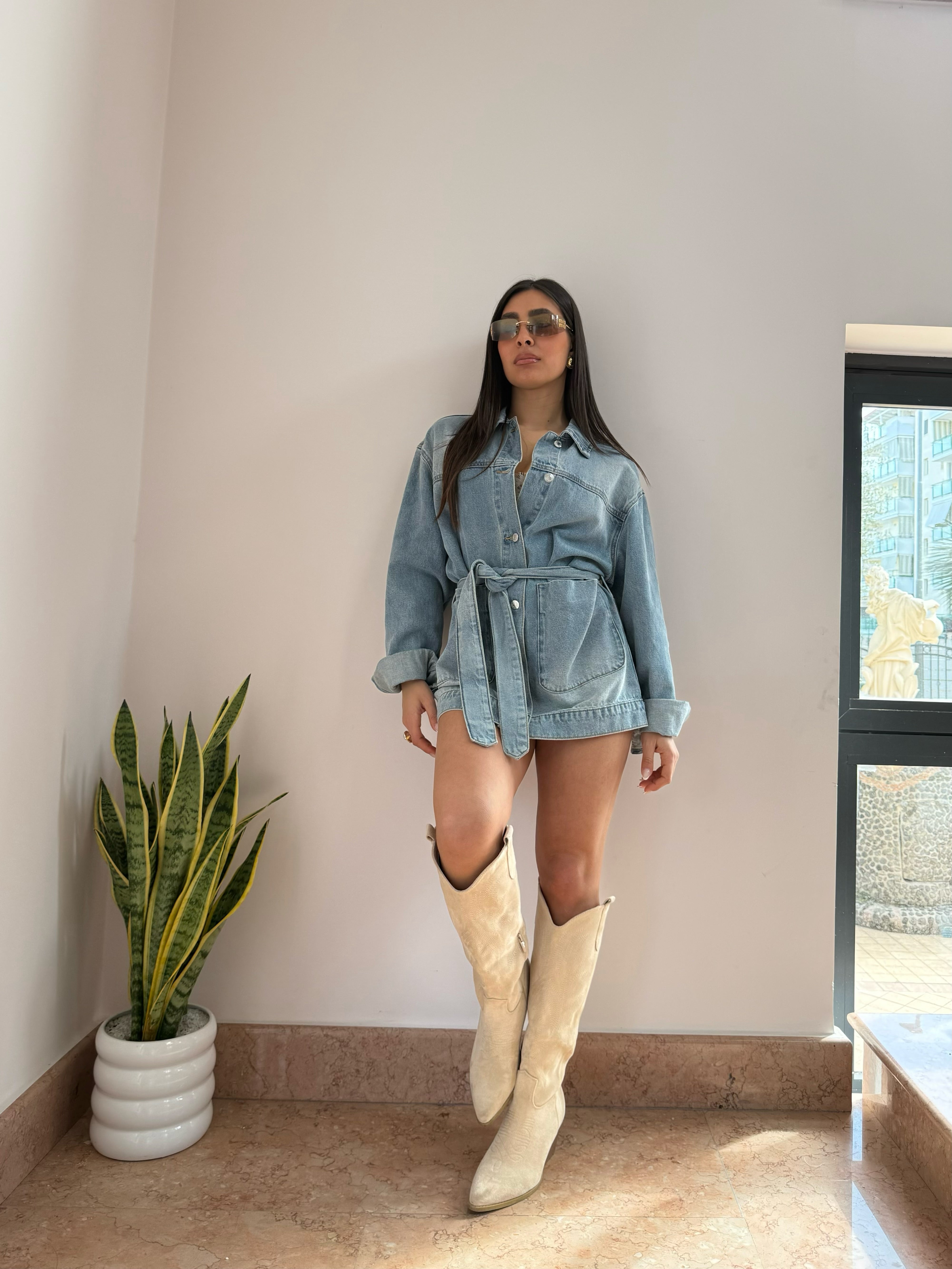 Camicia/giacca denim cintura