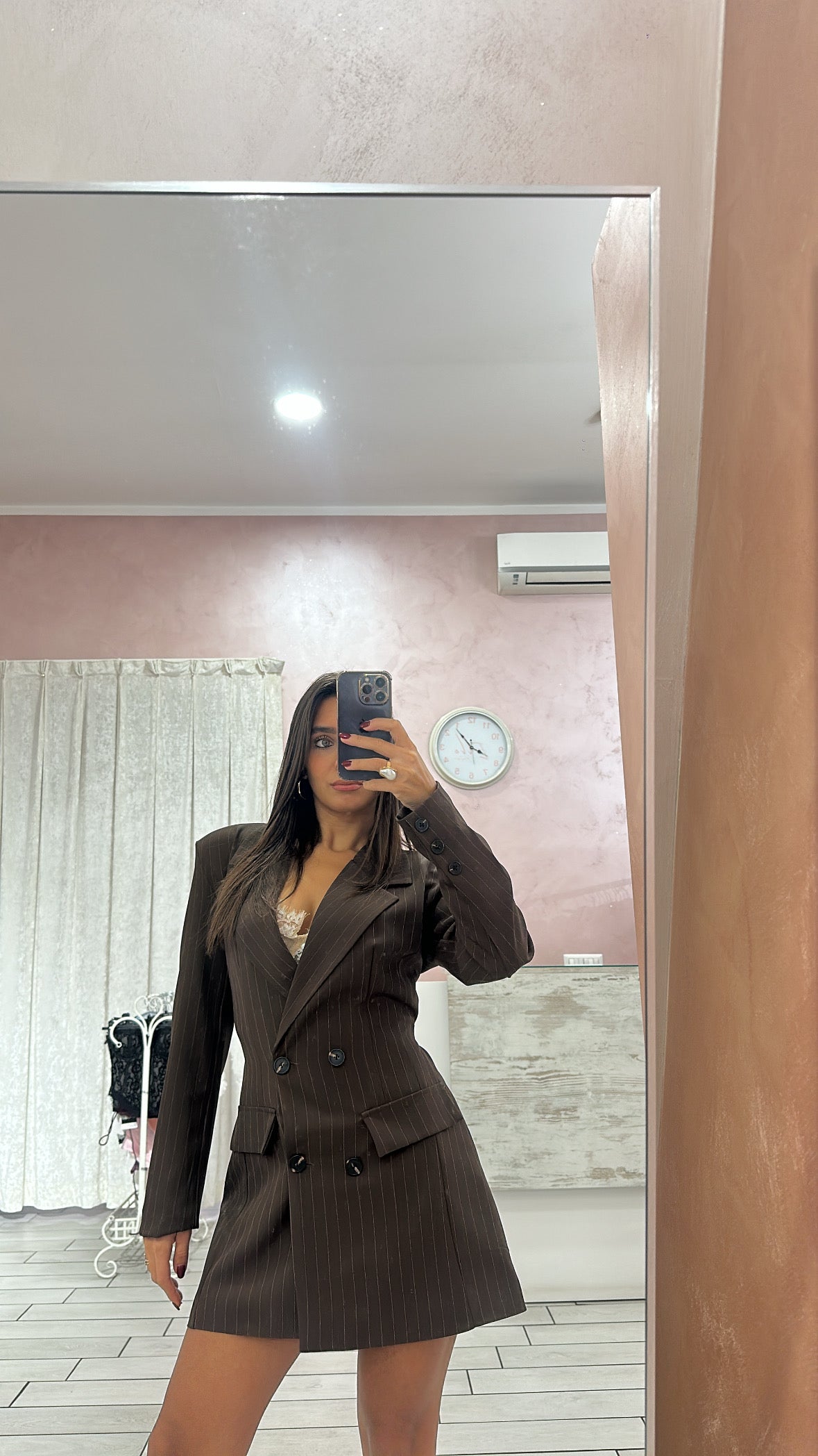 Blazer dress gessato brown