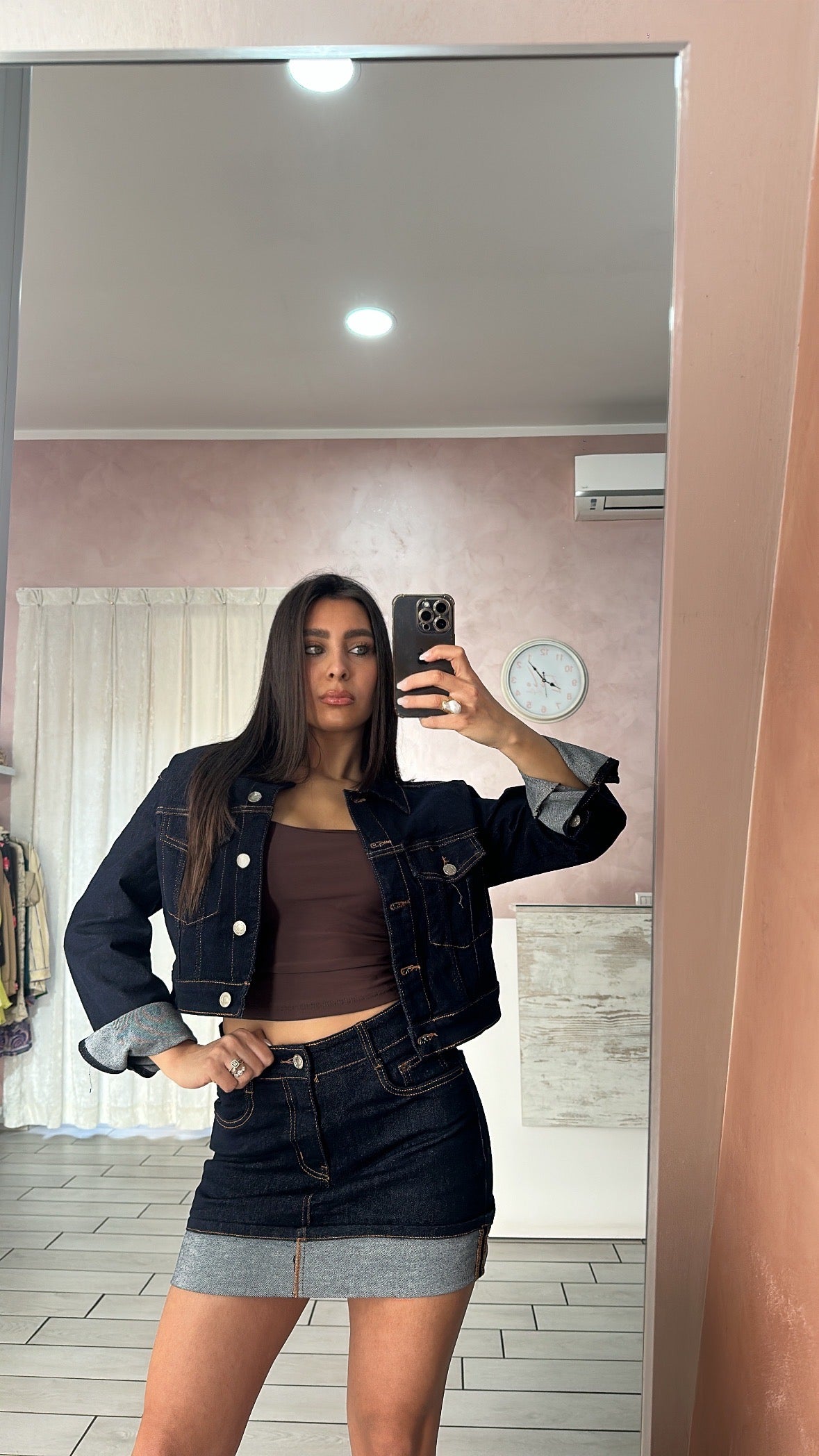 Coordset denim blu con gonna