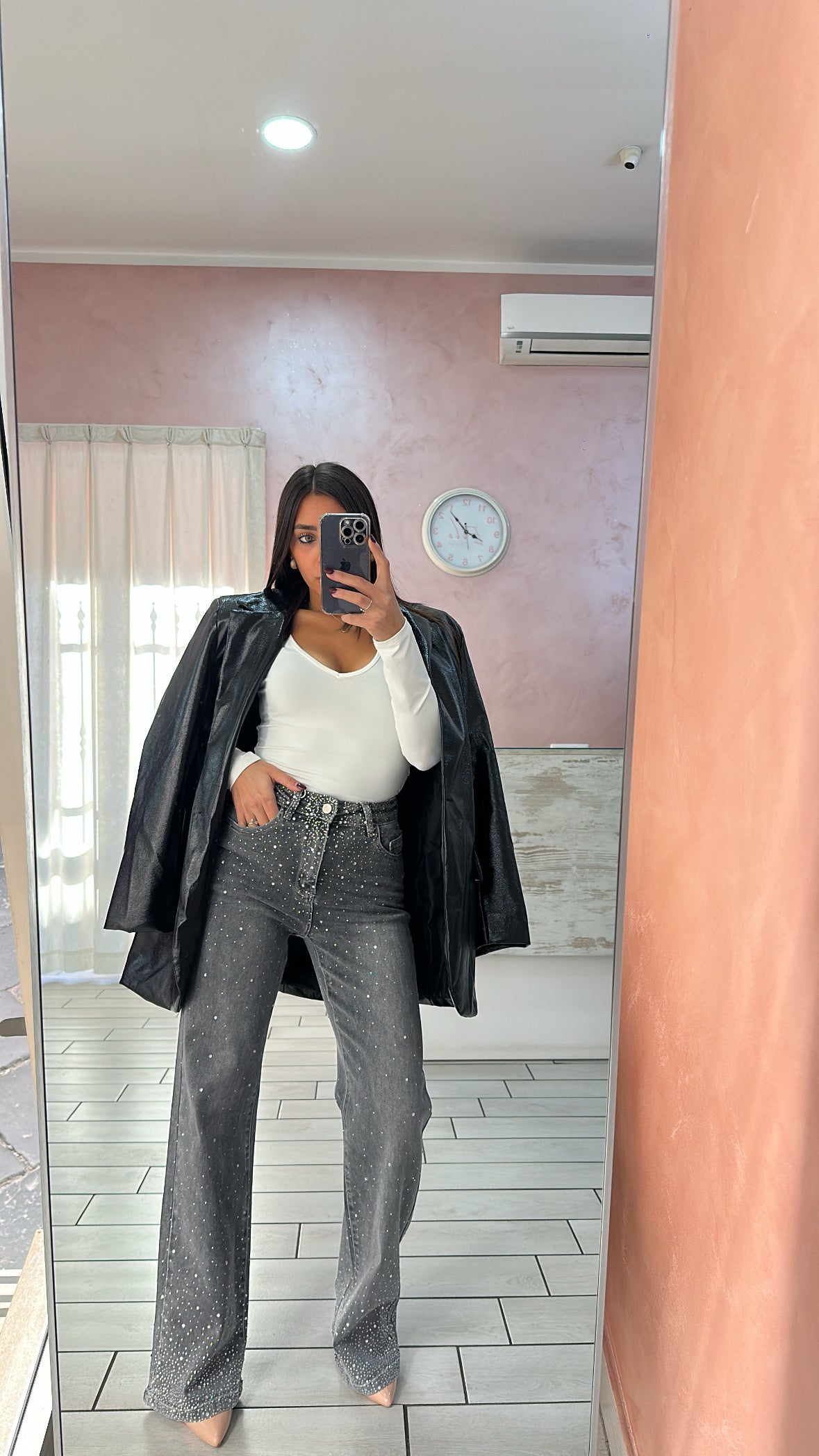 JEANS TOT. STRASS GREY