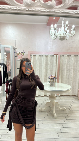 DRESS BROWN ROSE Elle Boutique