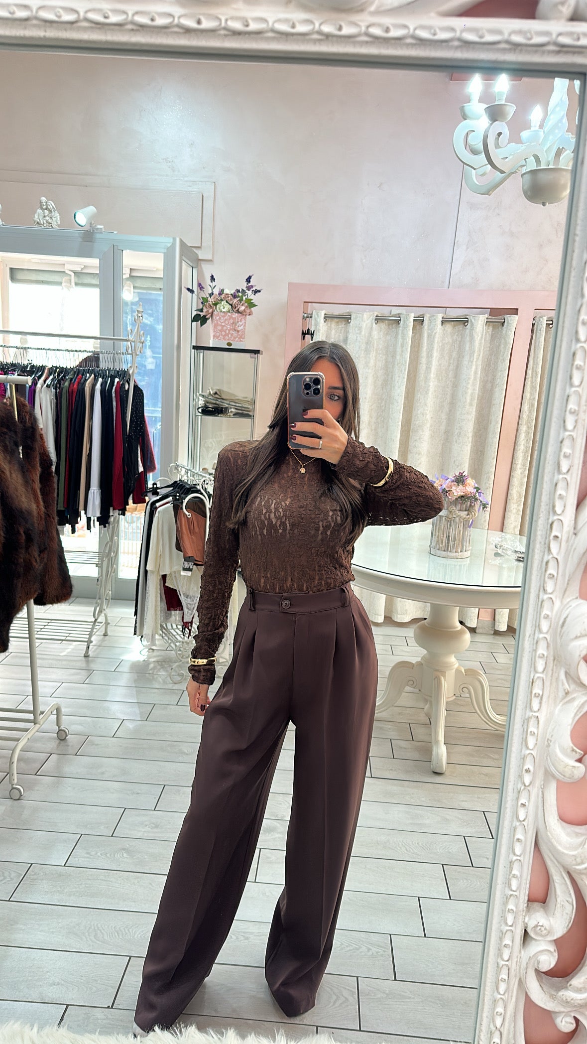 MAGLIA PIZZO BROWN Elle Boutique