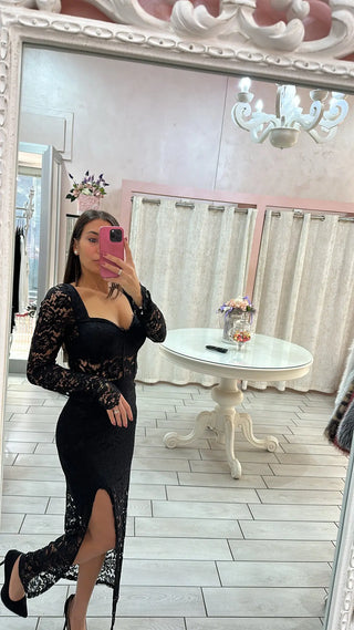 DRESS BLACK PIZZO Elle Boutique